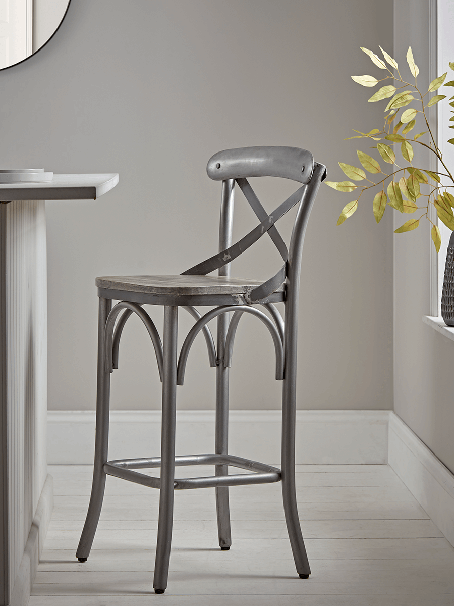 

Antique Zinc Cross Back Counter Stool