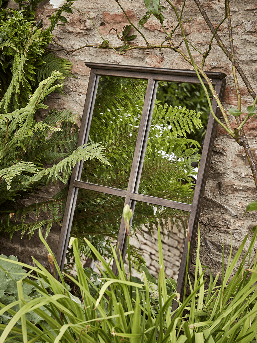 Product photograph of Outdoor Antiqued Window Mirror from Cox and Cox