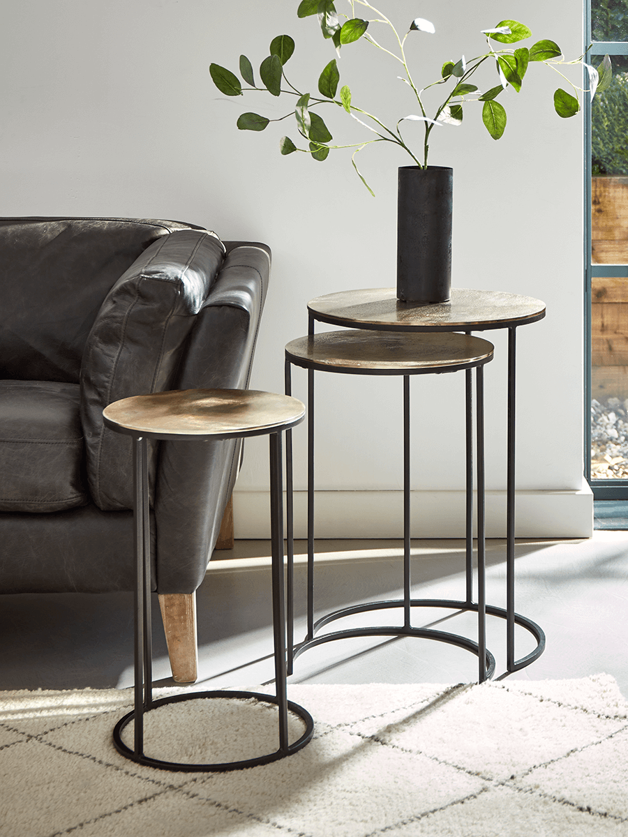 Product photograph of Three Gold Textured Nesting Tables - Round from Cox and Cox