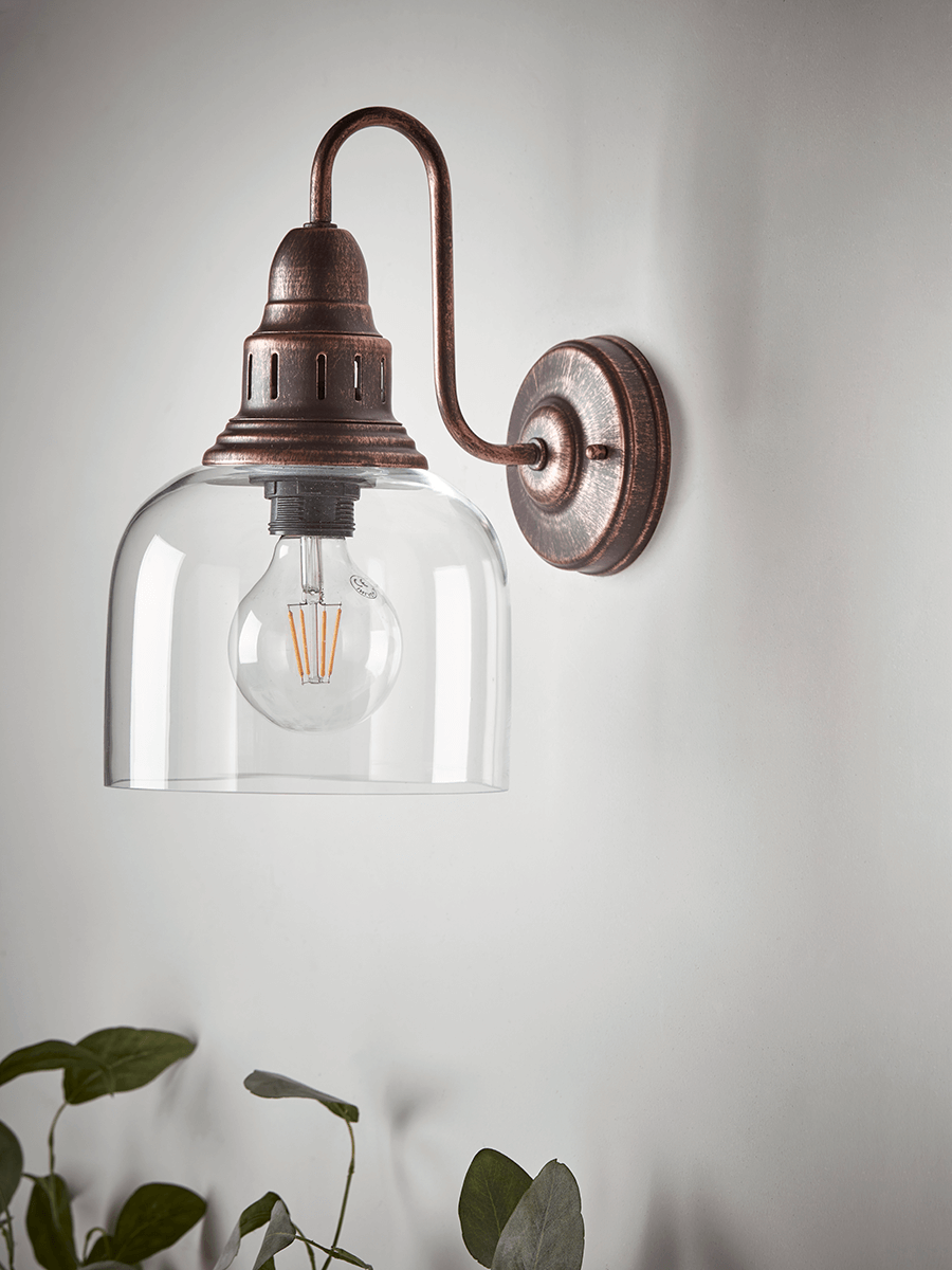 Product photograph of Antique Copper Glass Wall Light from Cox and Cox