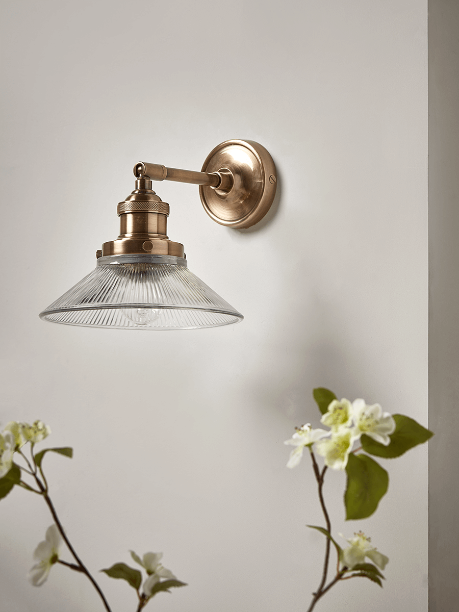 Product photograph of Antique Fluted Glass Wall Light - Brass from Cox and Cox