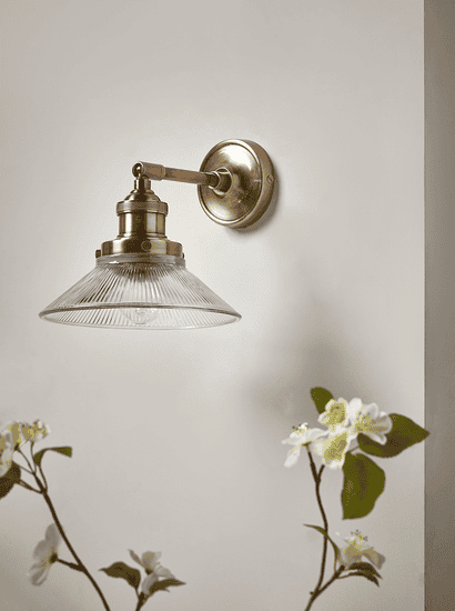 Antique Fluted Glass Wall Light - Brass