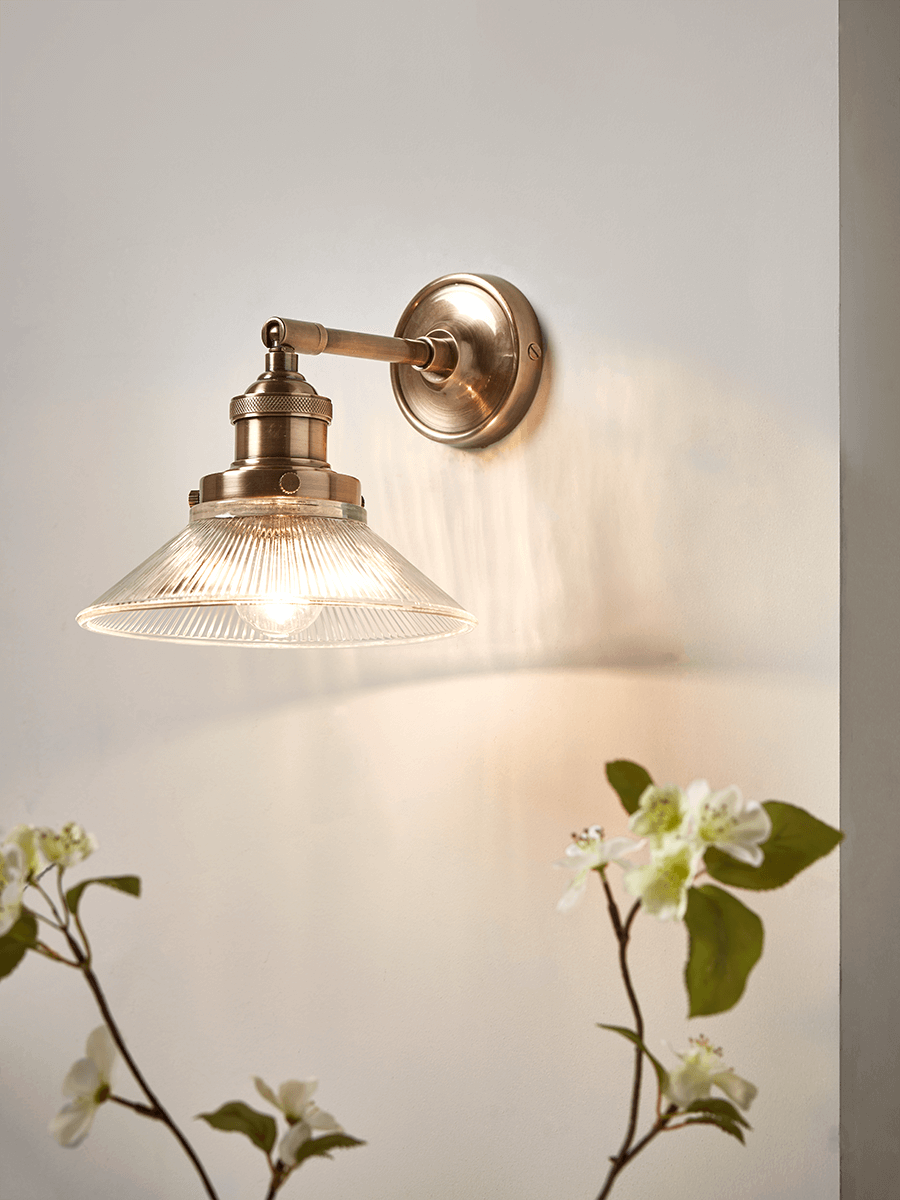Antique Fluted Glass Wall Light - Brass