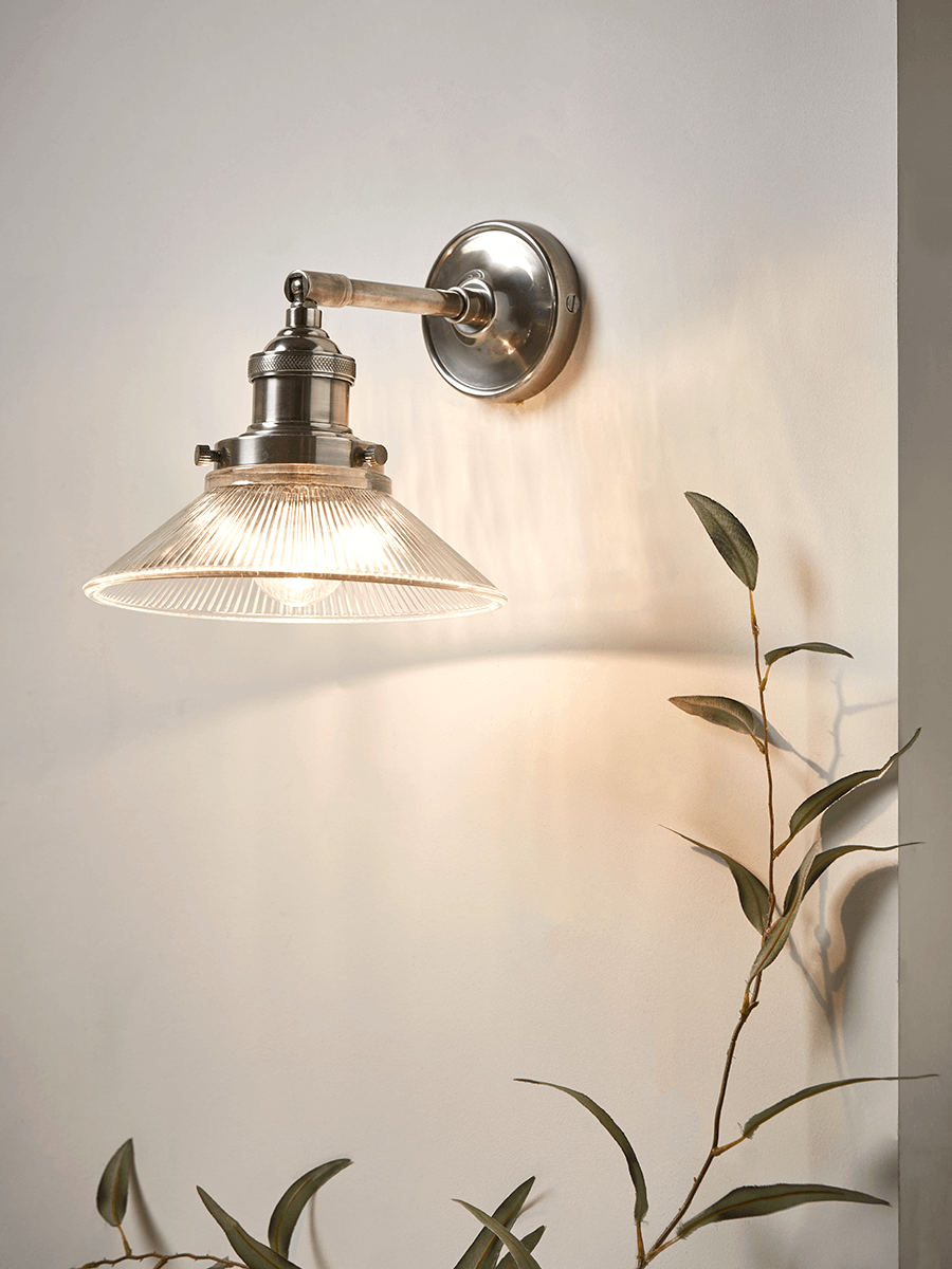 Antique Fluted Glass Wall Light - Silver