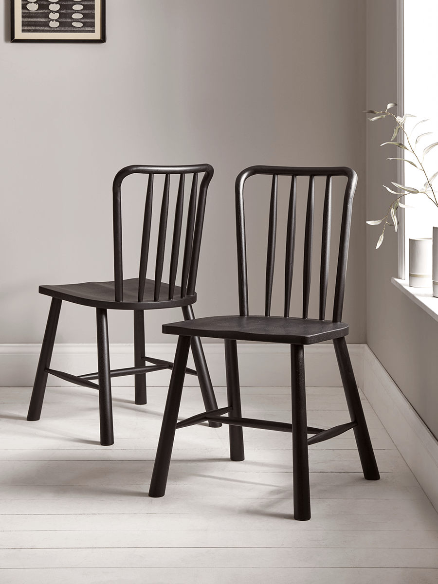 

Two Bergen Oak Dining Chairs - Black