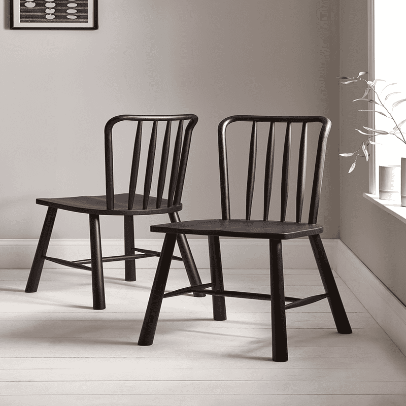 Two Bergen Oak Dining Chairs Black