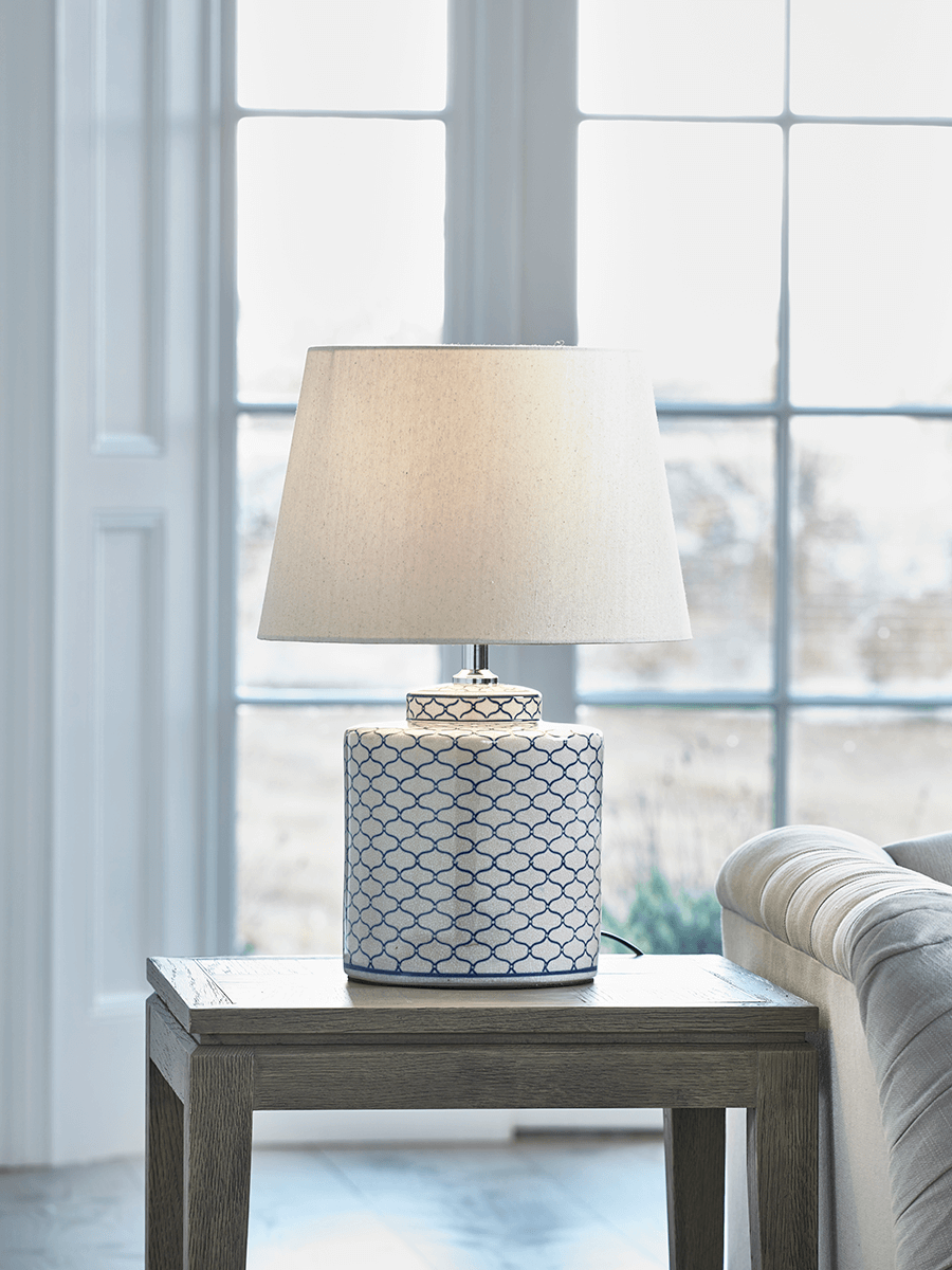 Product photograph of Blue Maroq Table Lamp from Cox and Cox.