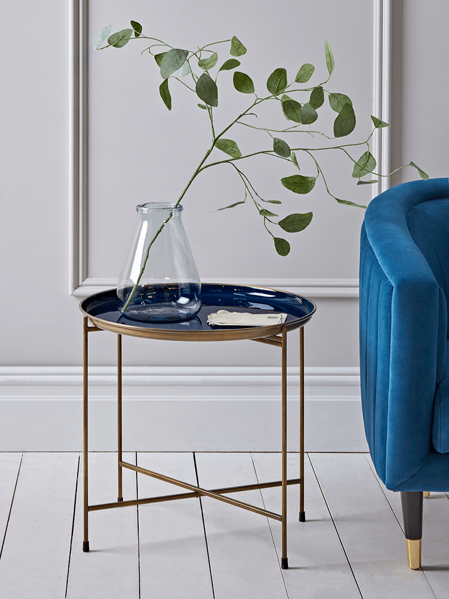 Product photograph of Blue Gold Tray Table from Cox and Cox