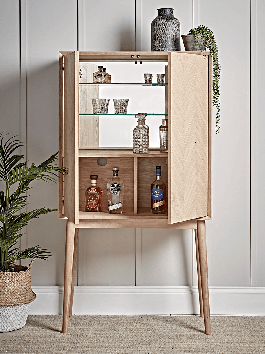 Product photograph of Chevron Oak Drinks Cabinet from Cox and Cox.