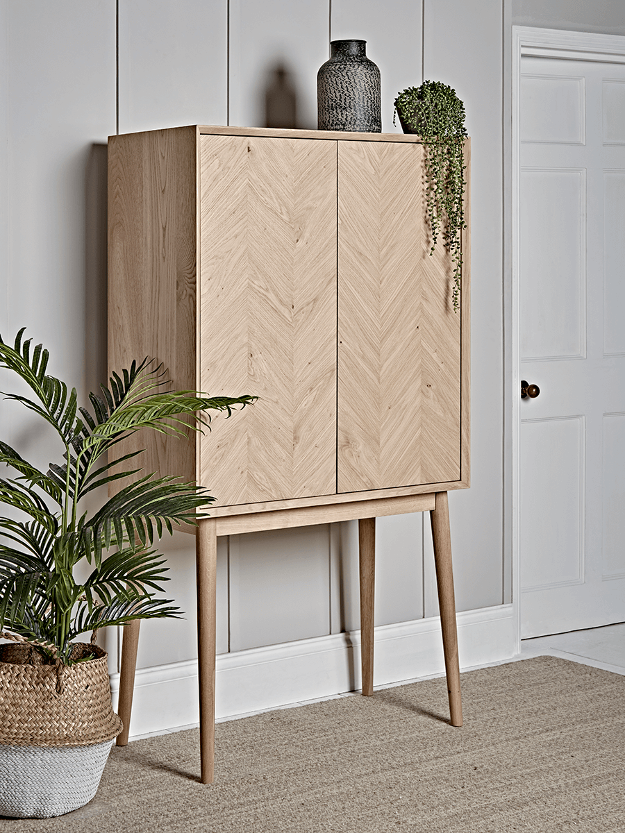 Chevron Oak Drinks Cabinet