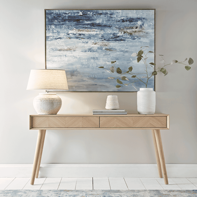 Chevron oak shop console table