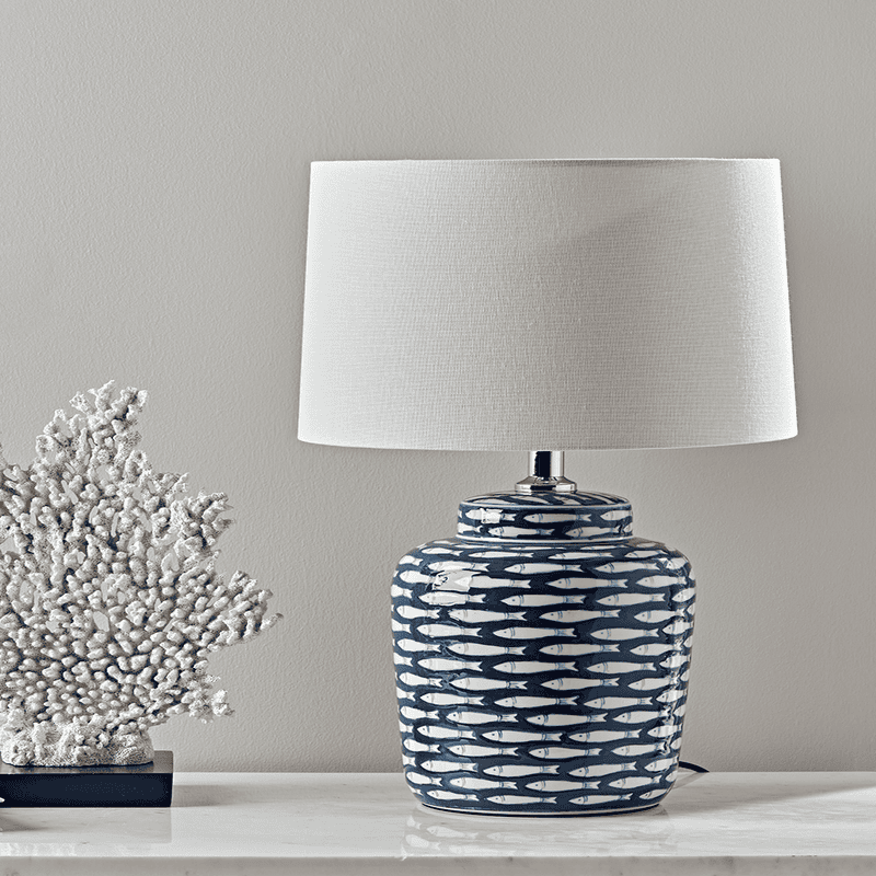 Blue and white fish shop lamp