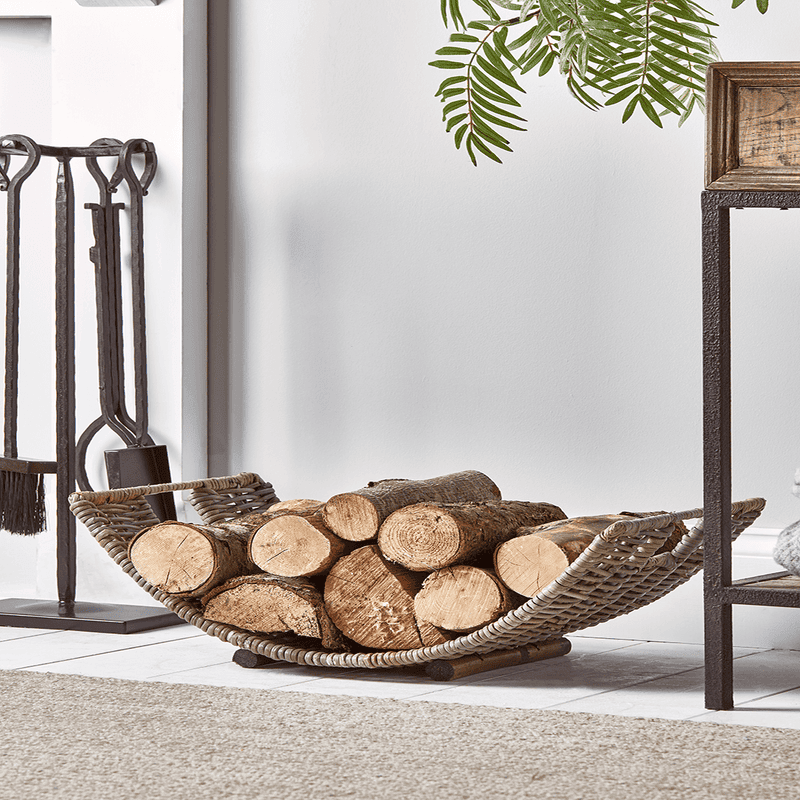 Round Rattan Log Basket Curved