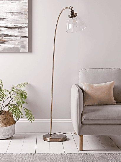 Domed Glass Floor Lamp - Brass