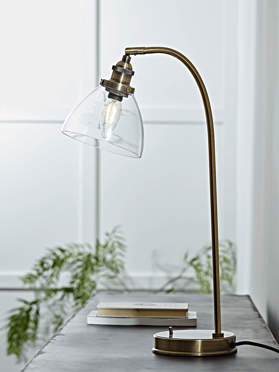 Product photograph of Domed Glass Desk Lamp - Brass from Cox and Cox