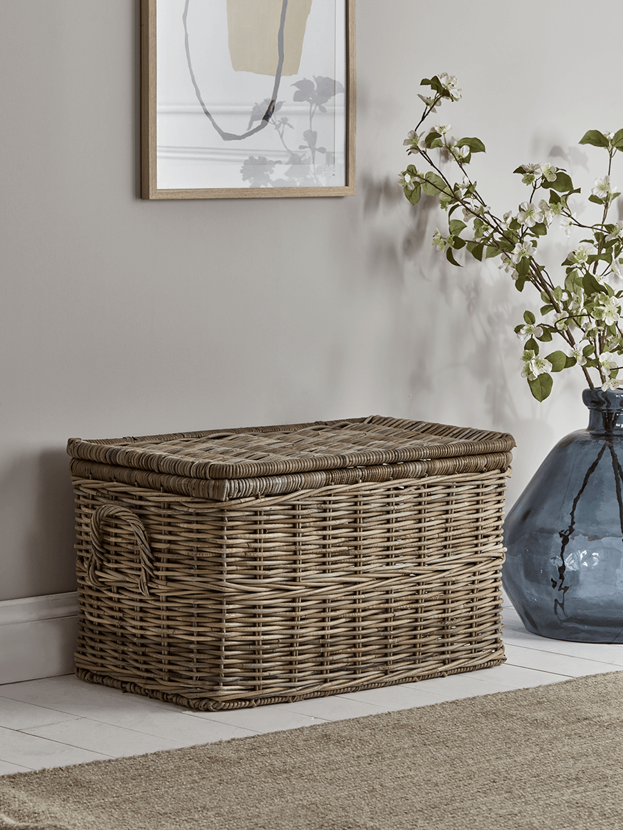 Product photograph of Round Rattan Storage Chest from Cox and Cox