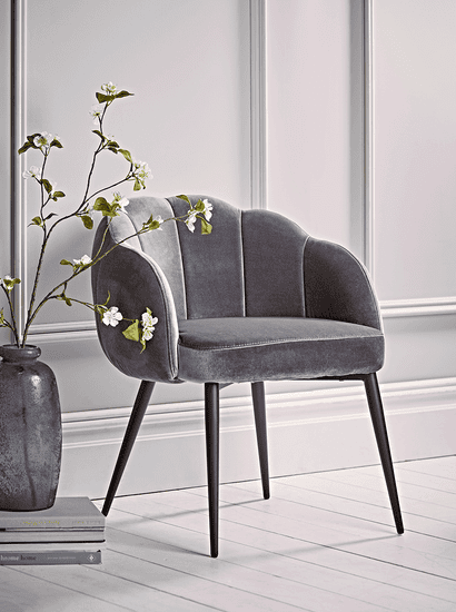 Grey Scalloped Velvet Chair