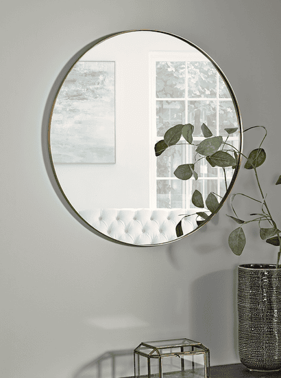 Antique Brass Slim Frame Round Mirror