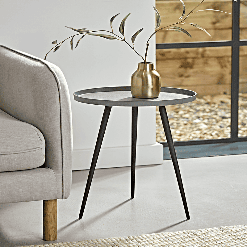 Small round grey side table deals