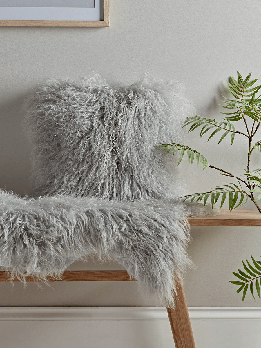 

Tibetan Sheepskin Cushion - Soft Grey