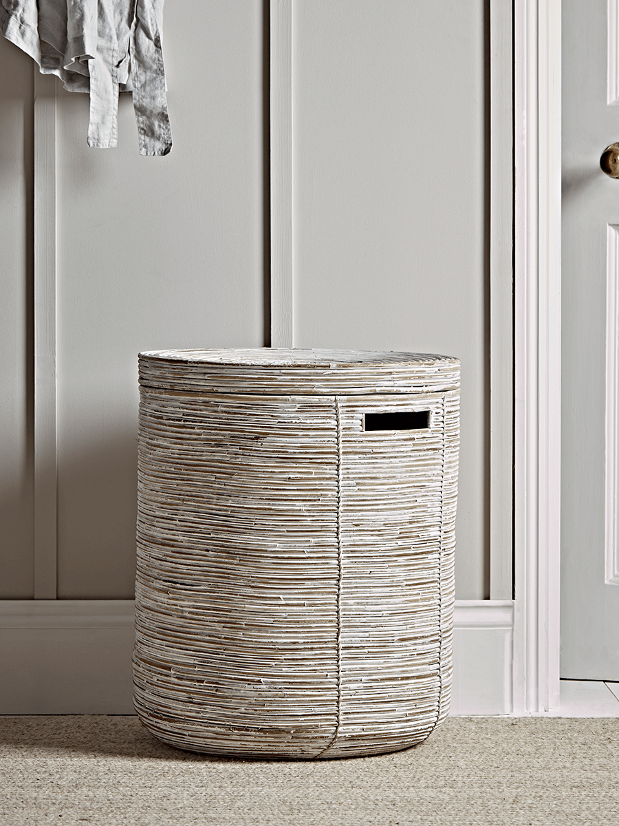

Whitewashed Round Rattan Laundry Basket