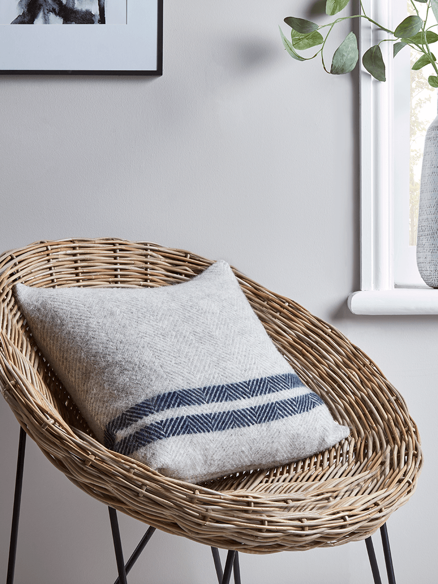 Product photograph of Soft Wool Cushion Cover - Blue French Stripe from Cox and Cox