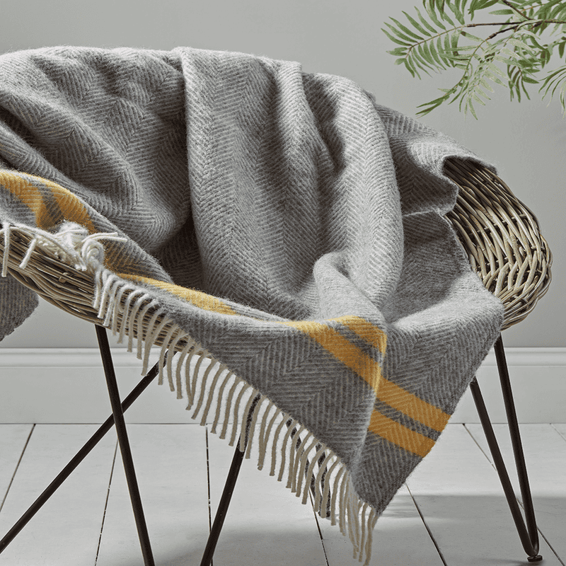 Soft Wool Throw Mustard French Stripe