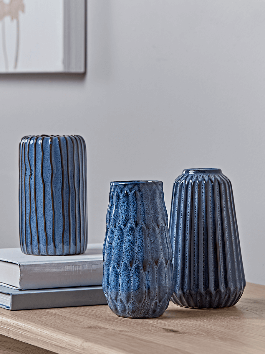 

Three Textured Blue Vases