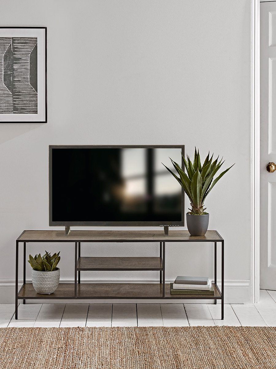 Product photograph of Textured Topped Metal Media Unit - Gold from Cox and Cox