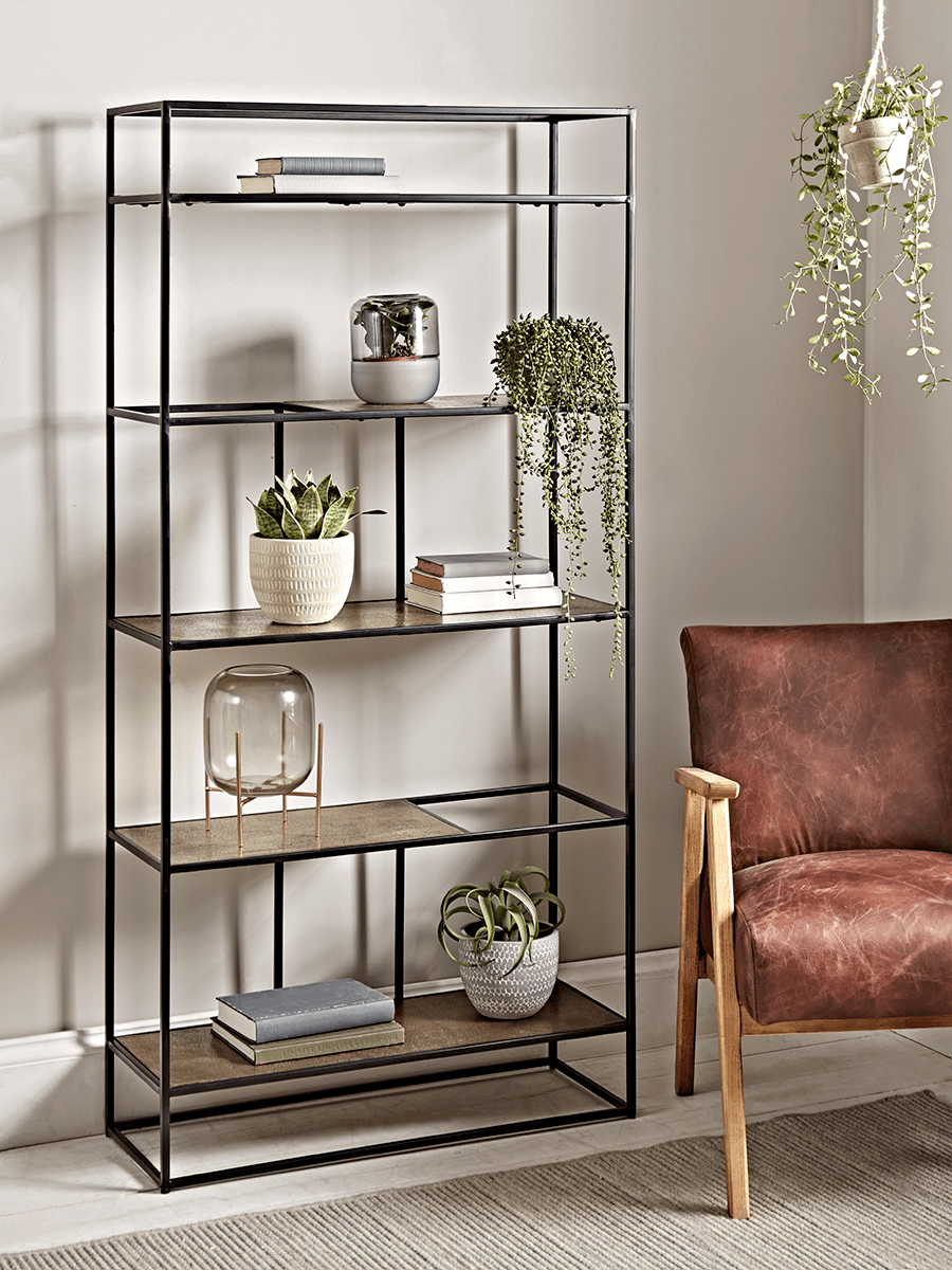 Photo of Textured topped metal shelf unit - gold