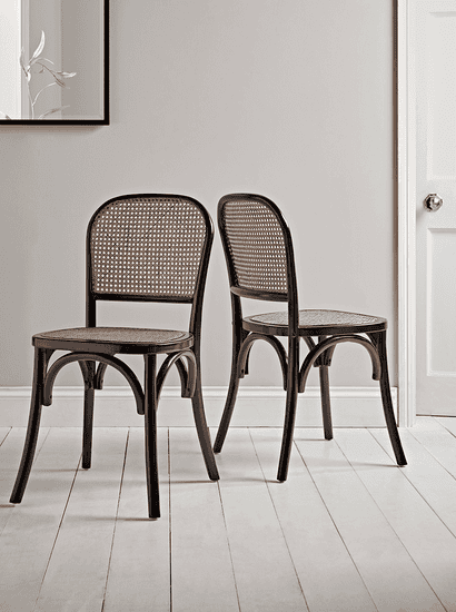 Two Cane Webbing Dining Chairs - Black