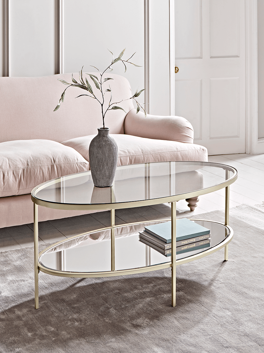 Product photograph of Glass Display Coffee Table - Soft Gold from Cox and Cox