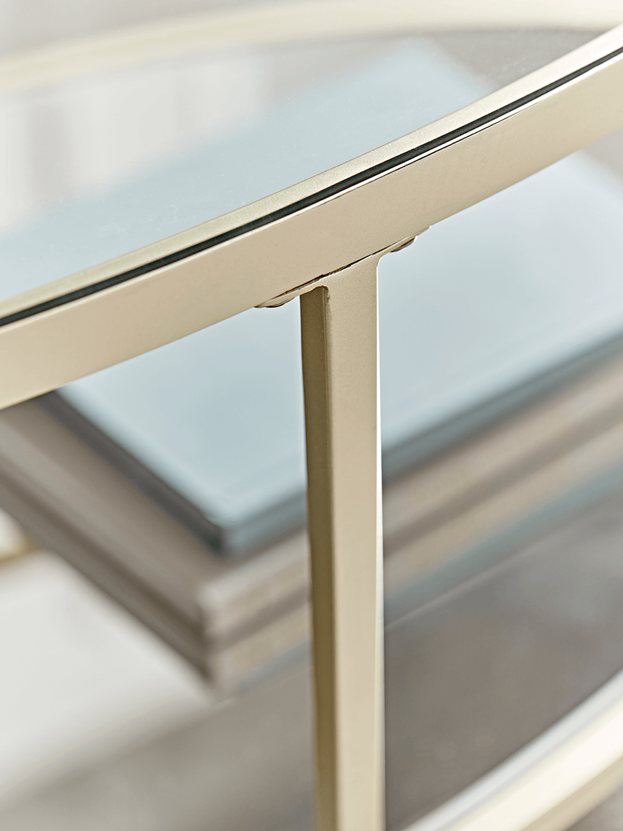 Product photograph of Glass Display Coffee Table - Soft Gold from Cox and Cox.