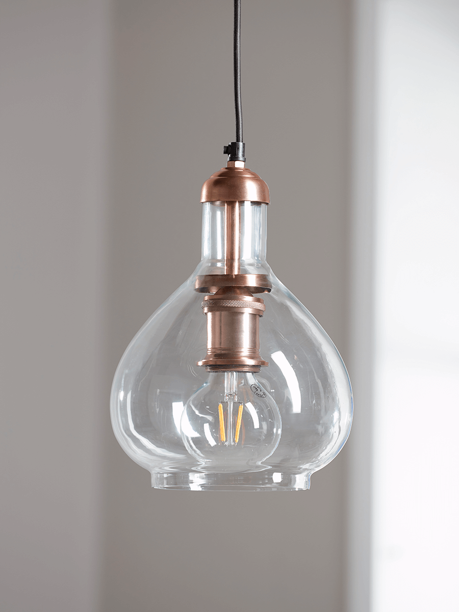

Antique Copper & Glass Pendant