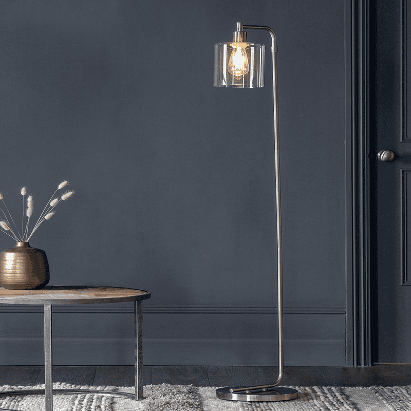Silver industrial floor lamp top
