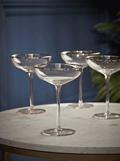 Four Gold & Blush Champagne Coupes
