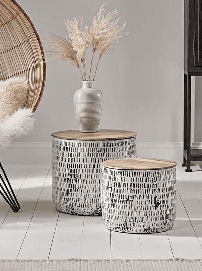 Two Enamelled Storage Tables - Black