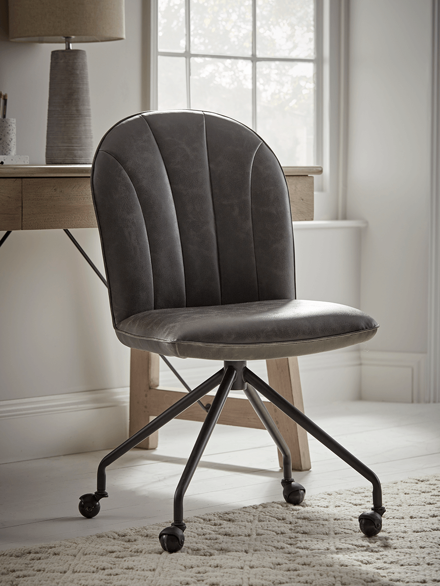 Product photograph of Faux Leather Fluted Office Chair - Grey from Cox and Cox