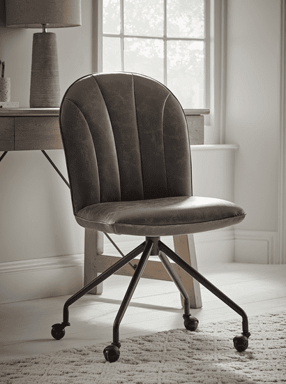 Faux Leather Fluted Office Chair - Grey