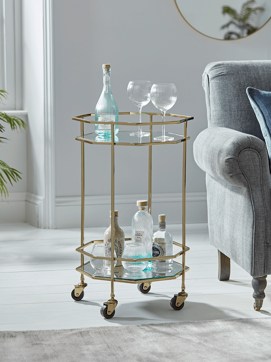 Product photograph of Octagonal Drinks Trolley - Gold from Cox and Cox