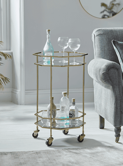 Octagonal Drinks Trolley - Gold