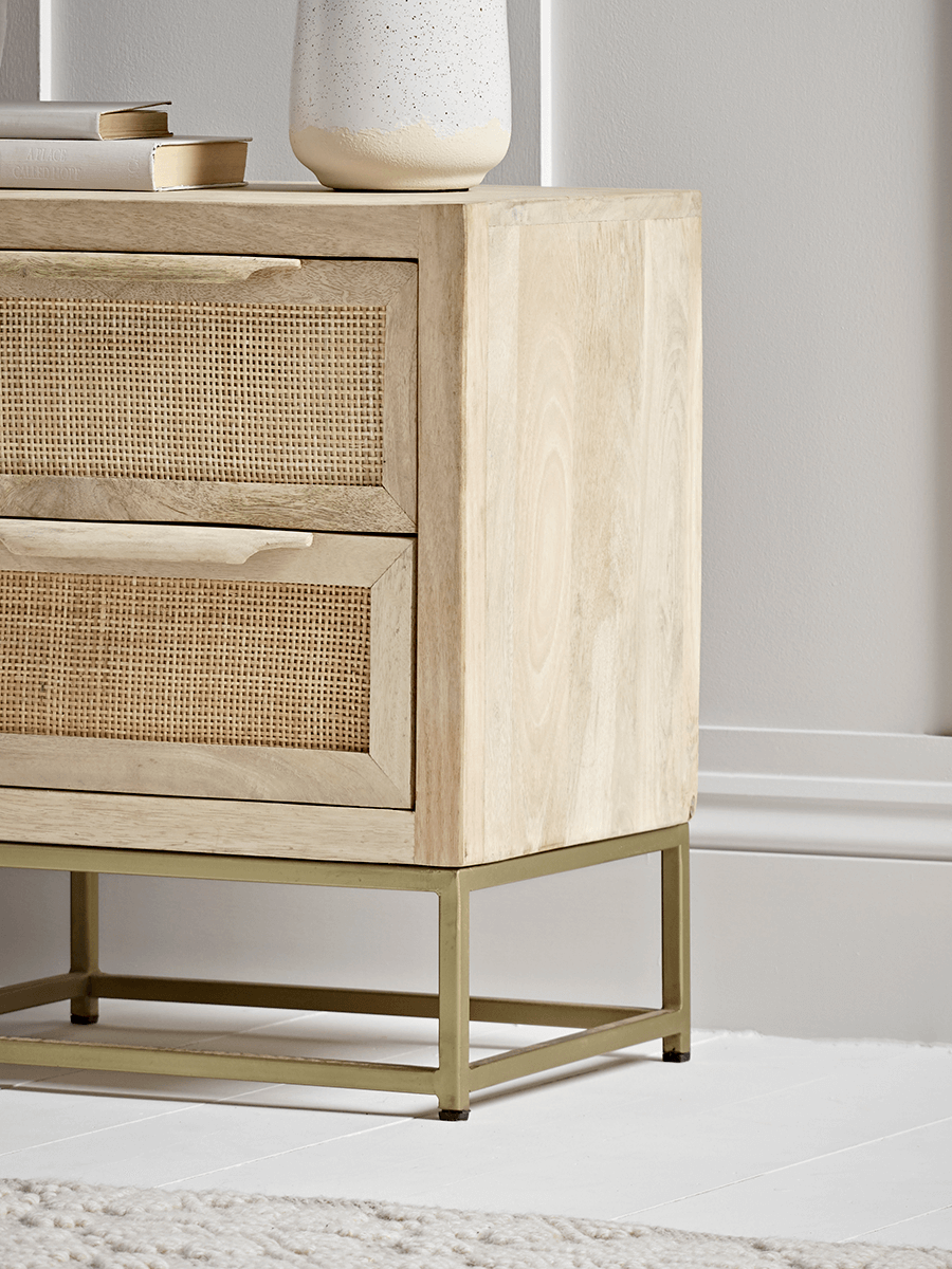 Product photograph of Flat Rattan Webbing Bedside Table from Cox and Cox.