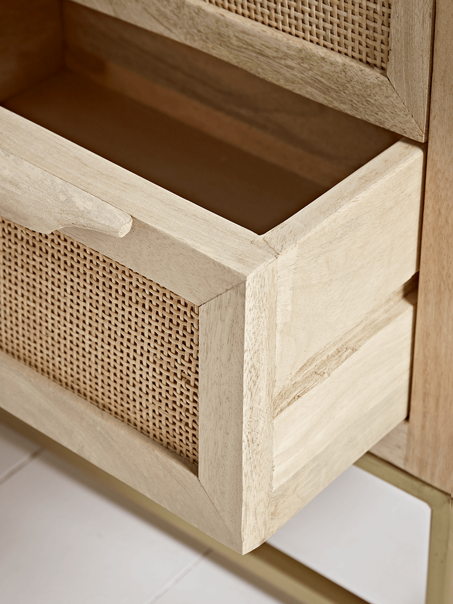 Flat Rattan Webbing Bedside Table