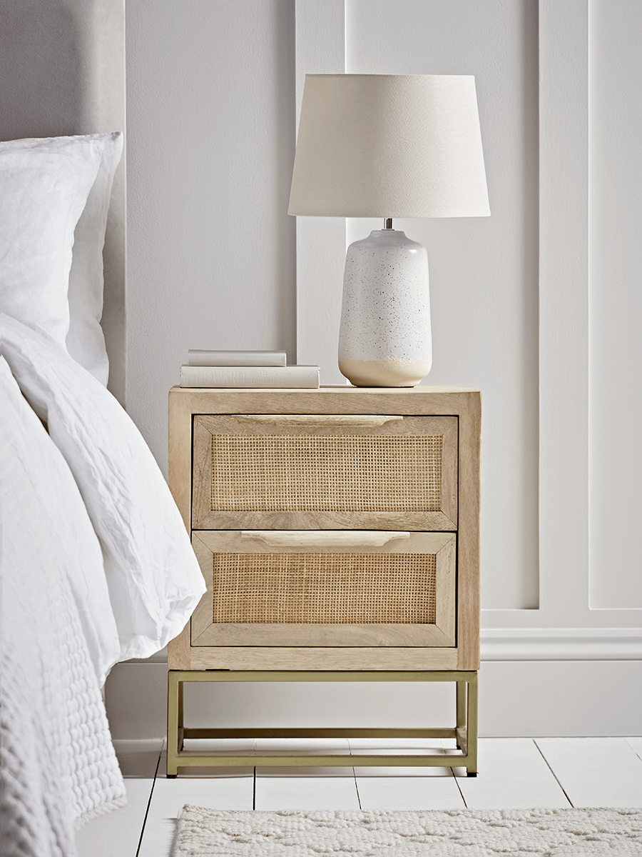 Product photograph of Flat Rattan Webbing Bedside Table from Cox and Cox