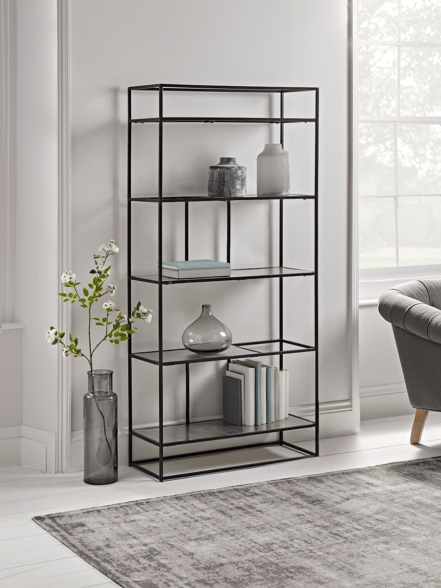 Product photograph of Textured Topped Metal Shelf Unit - Burnished Silver from Cox and Cox