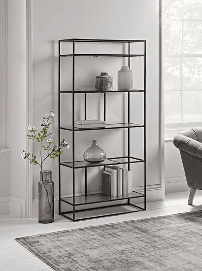 Textured Topped Metal Shelf Unit - Burnished Silver