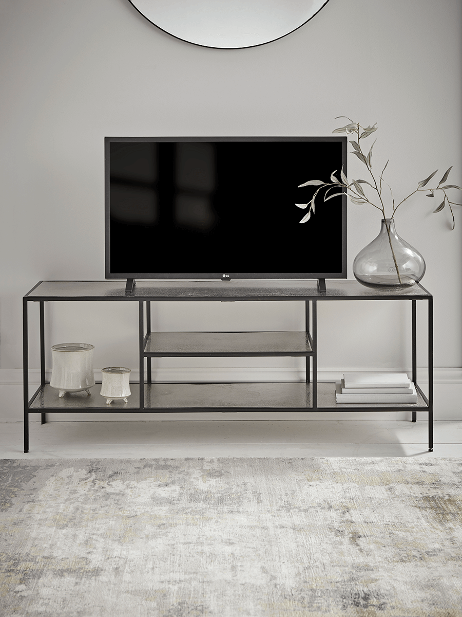 

Textured Topped Metal Media Unit - Burnished Silver