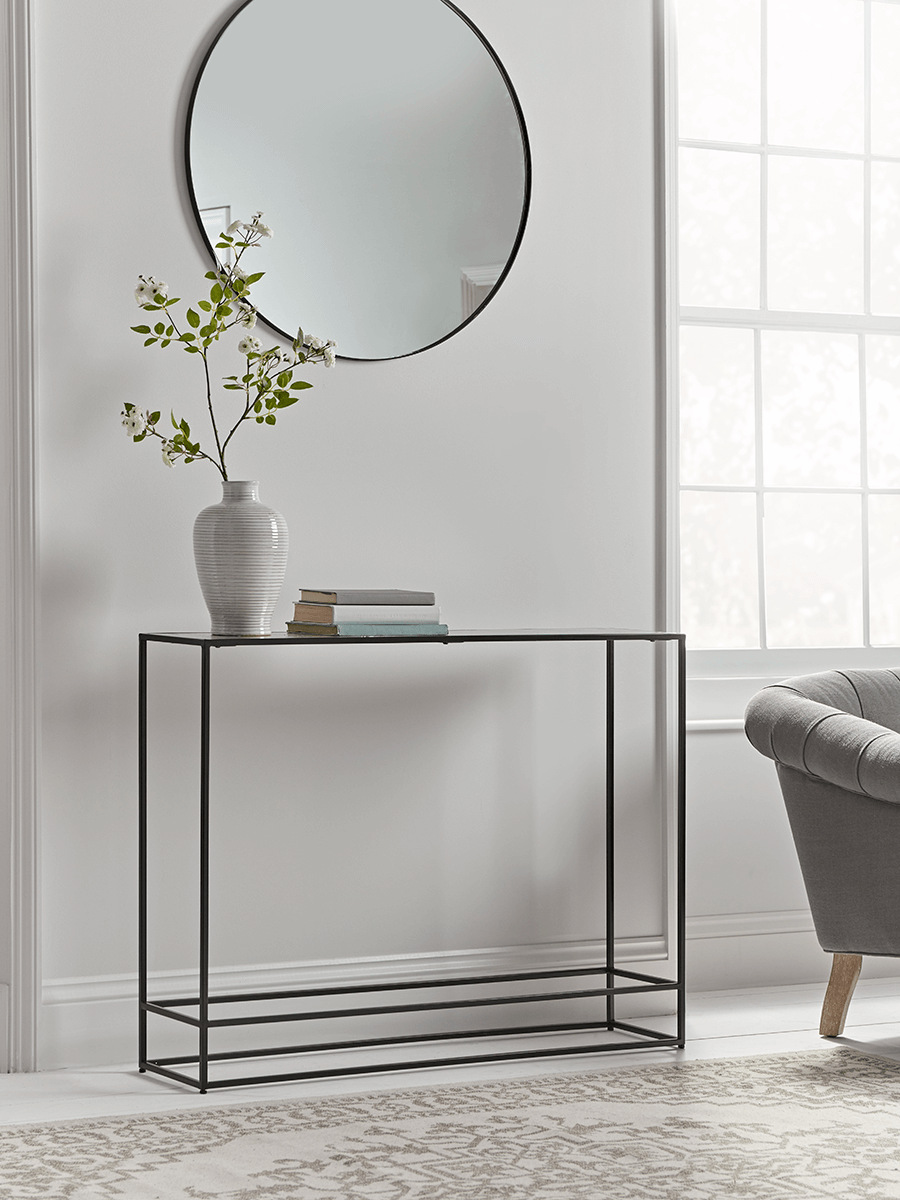 

Textured Topped Metal Console - Burnished Silver