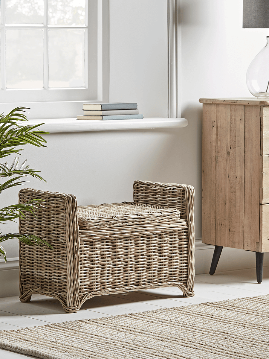 Round Rattan Storage Bench - Small