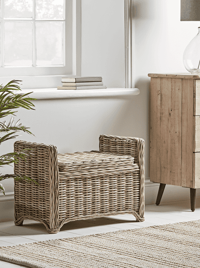 Round Rattan Storage Bench - Small